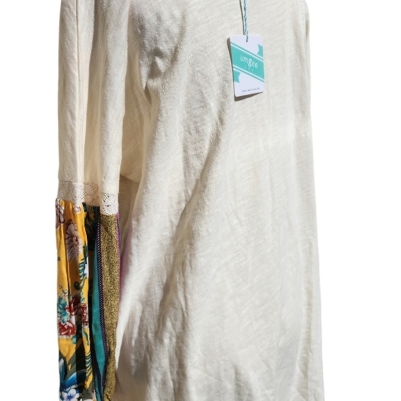 Umgee Dress Medium Cream With Tropical Floral Puff Sleeves 100% Cotton Boho - Picture 9 of 12